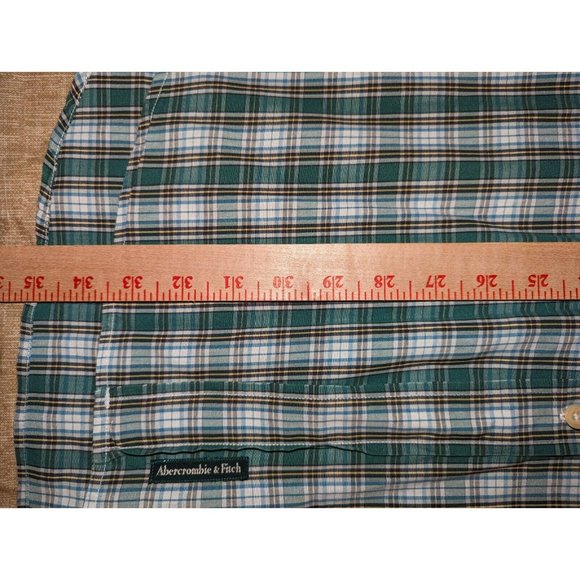 Abercrombie & Fitch Shirt Mens Medium Green Plaid Long Sleeve Button Up - Picture 5 of 6